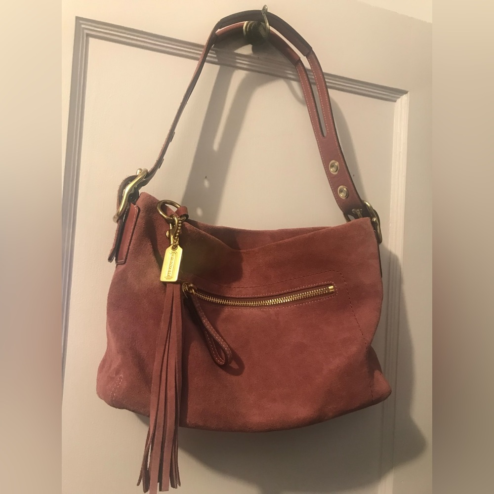 Vintage pink coach suede bag
